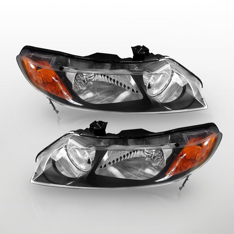 PartsFlow Halogen Headlight Chrome Housing Clear Lens Headlamp Left Drive Side Without Bulb For 2006 2007 2008 2009 2010 2011 Honda Civic 33151SNAA02